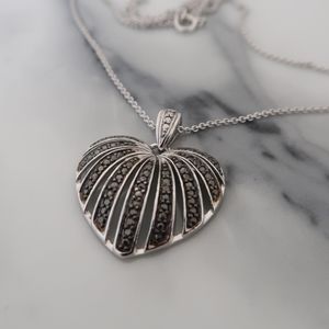 Sterling silver black cubic zirconia heart pendant